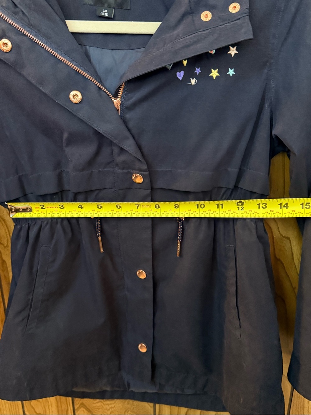 Rokka & Rolla Girls Size 10-12 Navy Hooded Rain Jacket Rainbow Stars Floral - Picture 10 of 11